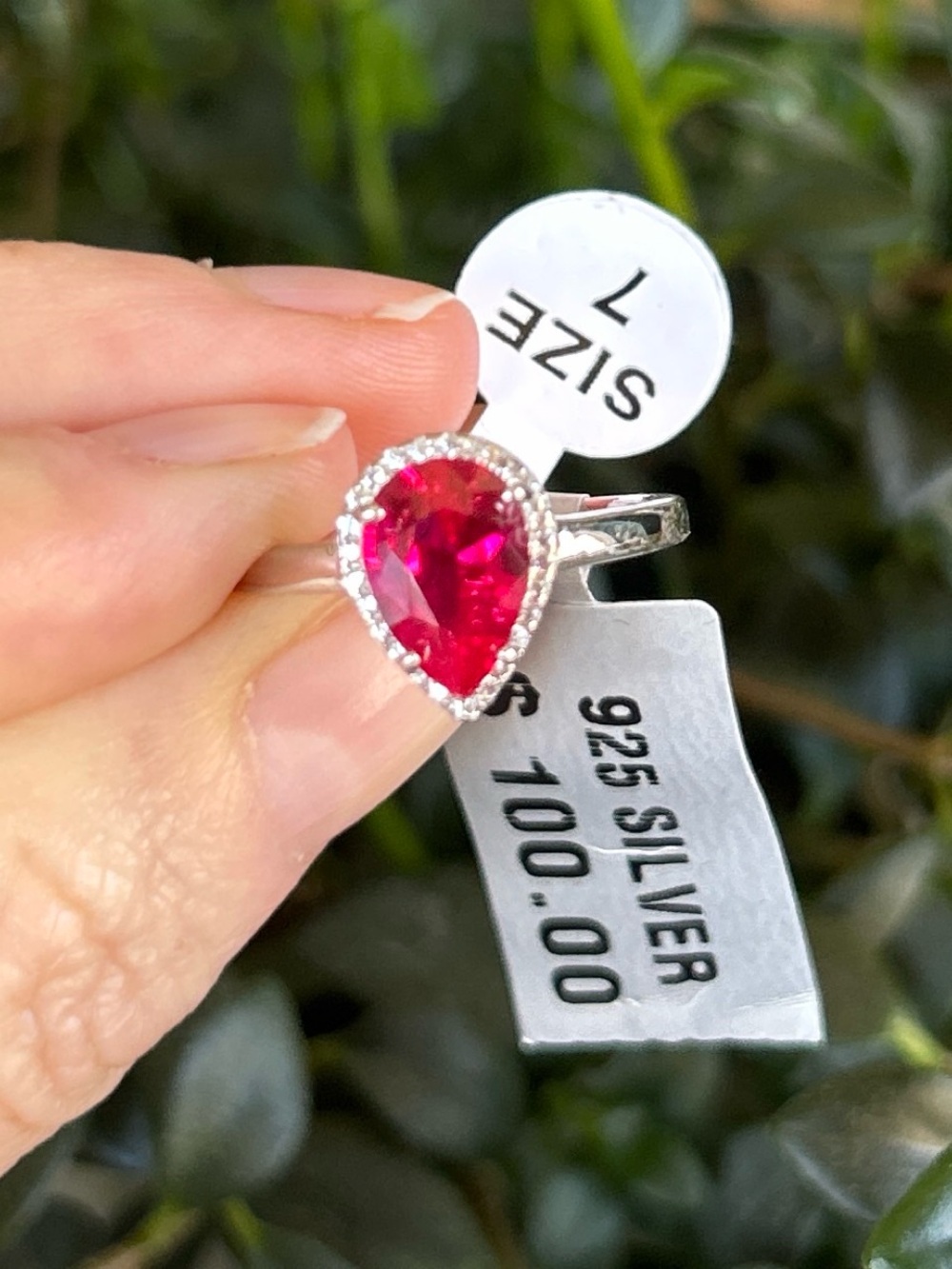 NWT Sterling Silver Ruby Ring with Natural Diamond Accents- Size 7